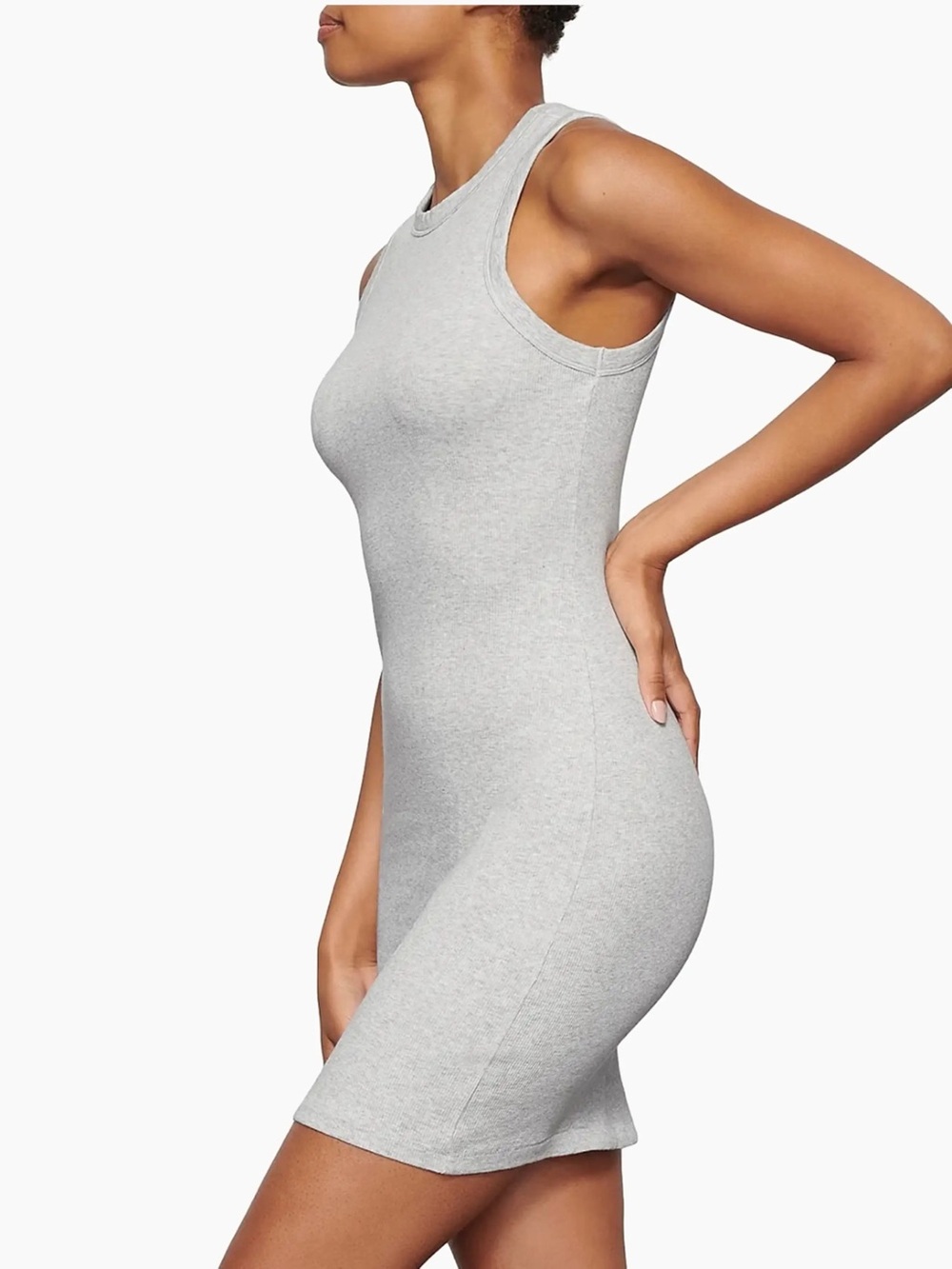 SKIMS Cotton Rib Mini Dress in heather gray Knit Bodycon XS